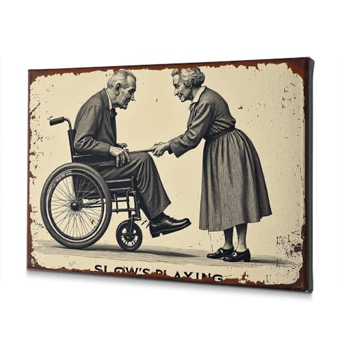 Toile décorative salon A Woman helps an Elderly Man In A Wheelchair PKRD une scène pleine d'émotion