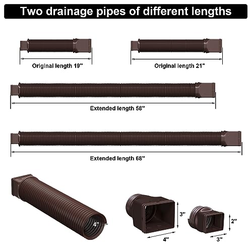 plusgutter 2 Pack Rain Gutter Downspout Extensions, Flexible Downspout Extender with 58\"+68\" Extendable Pipes for Rain Water Drainage, Durable Down Spout Drain Extension with Connector (Brown)