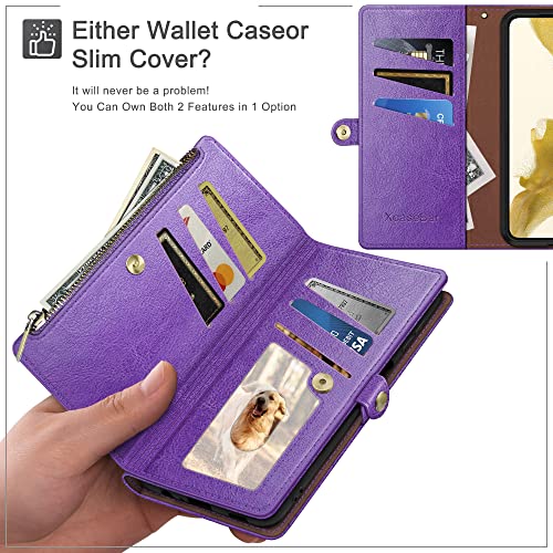 Image of XcaseBar Compatible with Samsung Galaxy S25 Wallet case with Zipper Credit Card Holder【RFID Blocking】,Flip Folio Book PU Leather Phone case Shockproof Cover Women Men for Samsung S25 case Purple