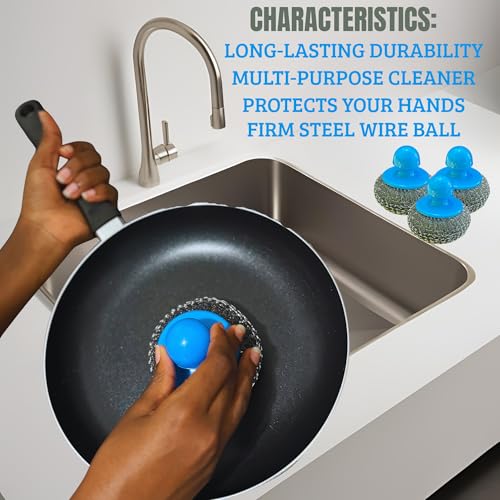 Image of Scrubbers and Sponges - Stainless Steel Scrubbing Pads, with Handle, Dish Sponge Cellulose Non-Scratch, Microfiber Cloths. (9 Count)