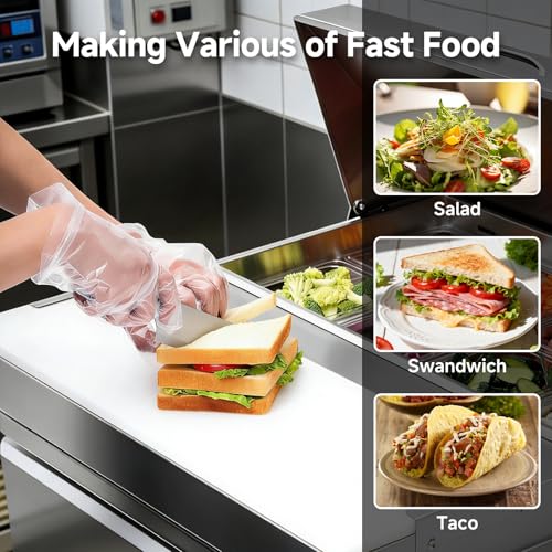 Image of BODEGACOOLER 27 inch W Sandwich Prep Table Refrigerator, 8.03 Cu.Ft Pizza Prep Table, Commercial Salad Bar with Single Stainless Steel Door, 8*1 /6 Pans, Cutting Board for Restaurant, Home, Cafe, Bakery