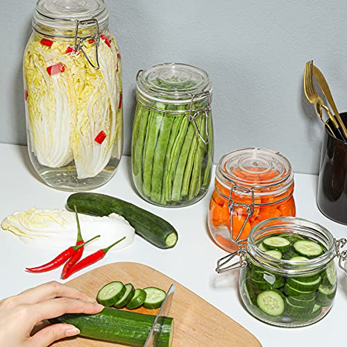 Image of ComSaf Airtight Glass Canister Set of 6 with Lids 17oz Food Storage Jar Round - Storage Container with Clear Preserving Seal Wire Clip Fastening for Kitchen Canning Cereal,Pasta,Sugar,Beans,Spice | Spices nuts snacks, Jam jelly pickles, Canning jars, Pantry organization, Small size, Kitchen cabinet storage