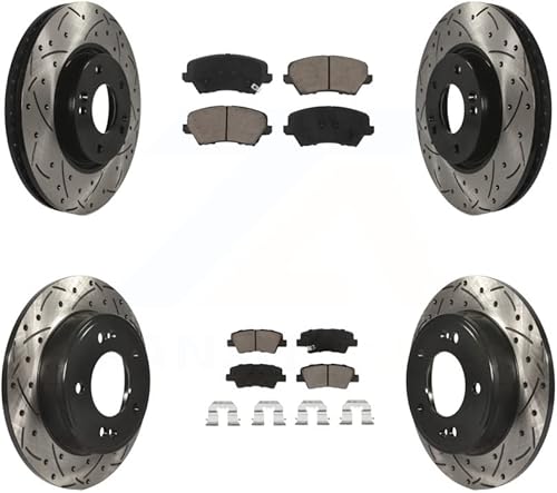 Miniatura 1 de Kit de rotores de freno de disco ranurados y recubiertos traseros delanteros y pastillas de cerámica para Kia Forte Koup SX KDC-100401 2017