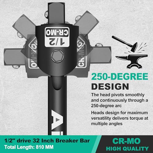 Image of 1 /2 inch Drive 32 Inch Breaker Bar, Heavy Duty Head, Premium Chromium-Molybdenum Steel, Laser Etched Marking, for Grip and Break Loose Tight Bolts, Nuts