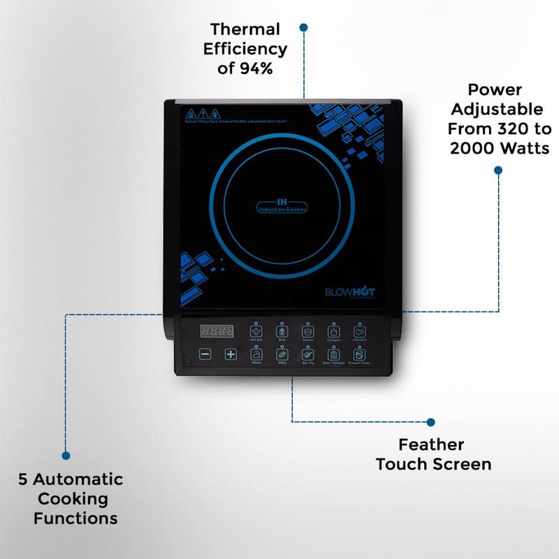 Image of BLOWHOT A10 Induction Cooktop| 2000 Watt Induction Cook Top | Fast Heating Electric Induction Stove | Touch Control | 1 Year Warranty on Coil, PCB & Fan | Black