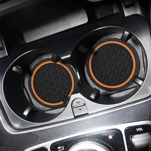 Image of Mandark 4PCS Car Cup Holder Coasters, 2.75 Inch Non-Slip Insert Water Bottle Holder Pads, Dustproof Automotive Interior Accessories Mat, Universal for Vehicles, Trucks, RVs and More (Black /Orange)