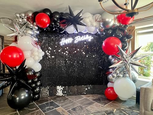 Image of Red Black and White Balloon Arch Kit, 201Pcs Explosion Star Red Black White Silver Latex Balloon Garland kit, Different Size Balloons for Anniversary Birthday Racing Car Poker Party Decoration