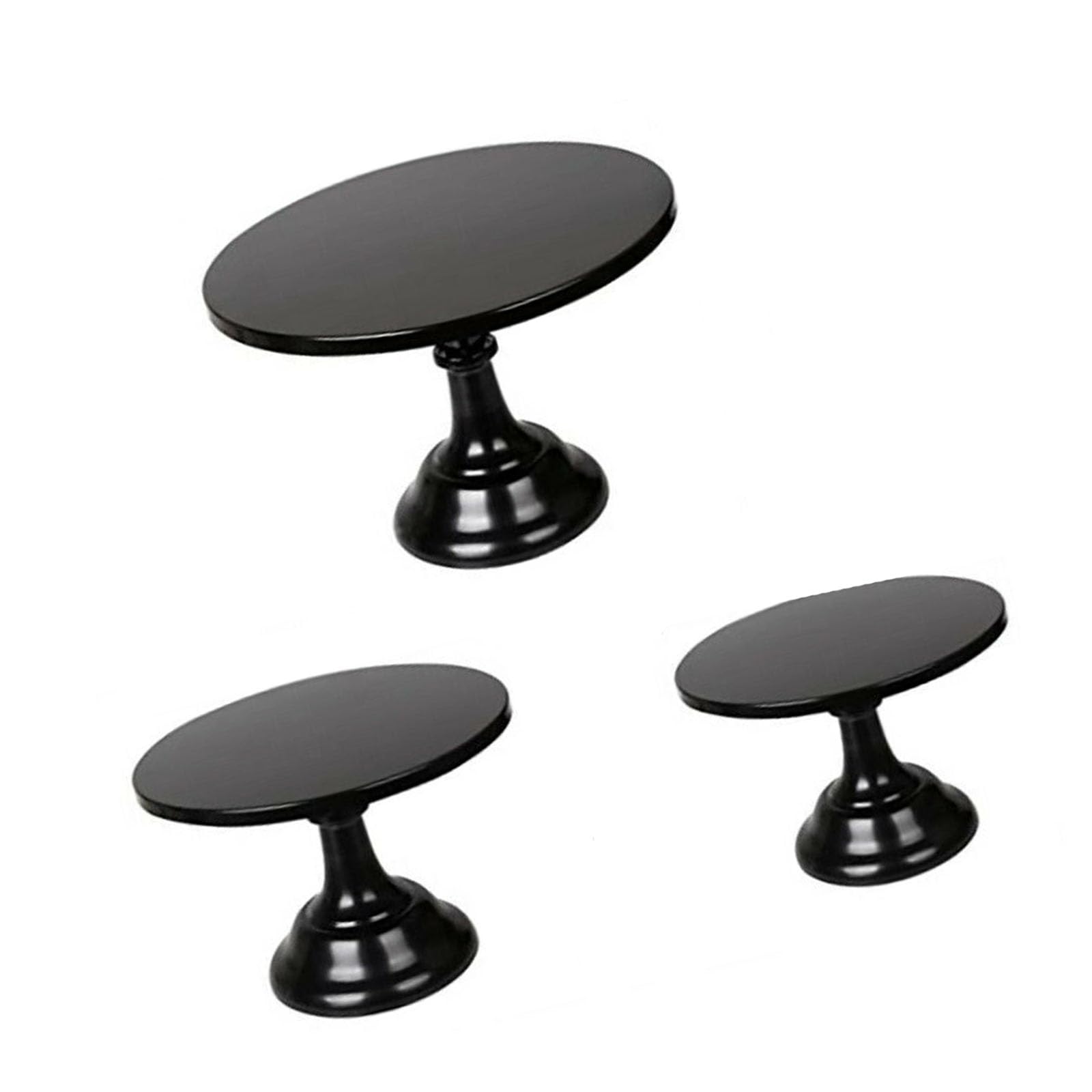 3 Matte Black Cake Stands, Stackable for Buffet Tables, Elegant Functional Design, Commercial Bakery Display