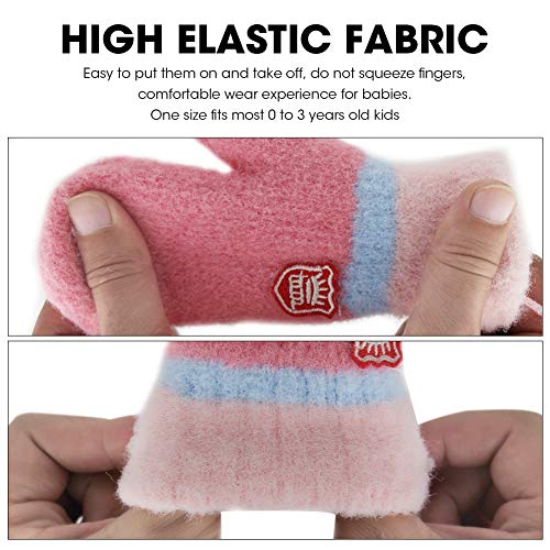 ORVINNER 3 Pack Toddler Gloves Winter Warm Fleece Lined Baby Soft Knit Mittens Toddler Winter Mittens for Boys and Girls (0-36 Months, Pink/Light-blue/White Pack)