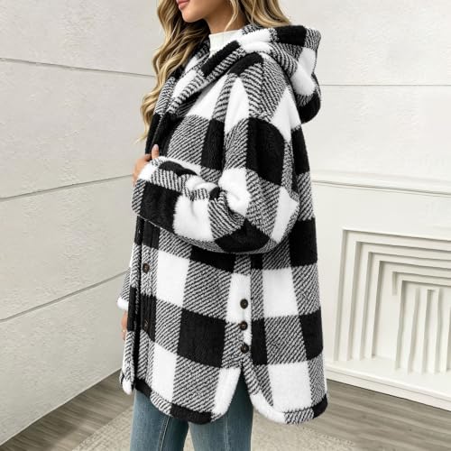 AUEZOIC Fleece Jacket for Women Hooded Plaid Sweatshirt Fuzzy Hoodie Jacket - image 7
