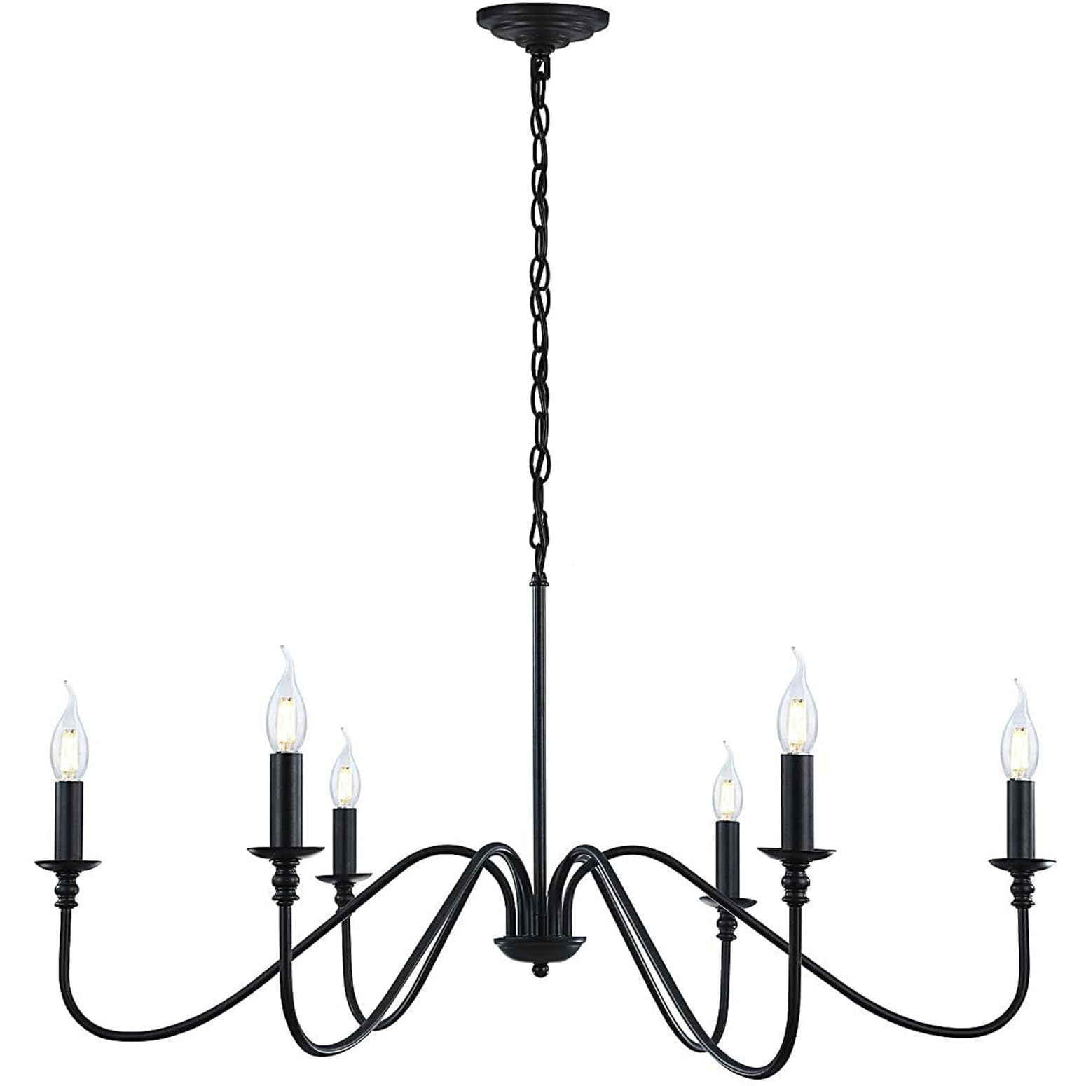 KXEcoLife Black Chandelier,6-Light Rustic Industrial Iron Chandeliers for Dining Room Lighting Fixtures Hanging,Candle Hanging Hallway, Living Room, Foyer, Bedroom, Office, Bar,Island Lights