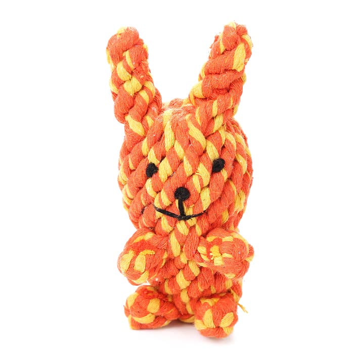 PETSARY Rabbit Shape Cotton Teething Plush Dog Toy - Braided Knots Rope Rabbit Snacks Cartoon Dog Toy - Interactive Chew Tug Rope Indestructible - Soft Bite Molar Teeth for Aggressive Chewers (14cm)