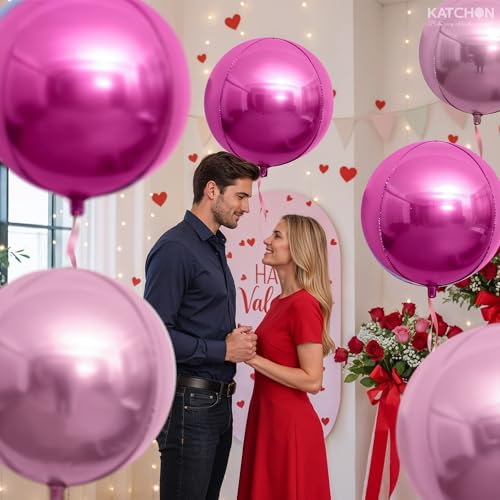 Image of KatchOn, Pink Balloons - 22 Inch, Pack of 6 | Rose Gold Mylar Balloons for Princess Birthday Party Decorations | Valentines Balloons for Galentines Day Decorations | Baby Shower, Bachelorette Party