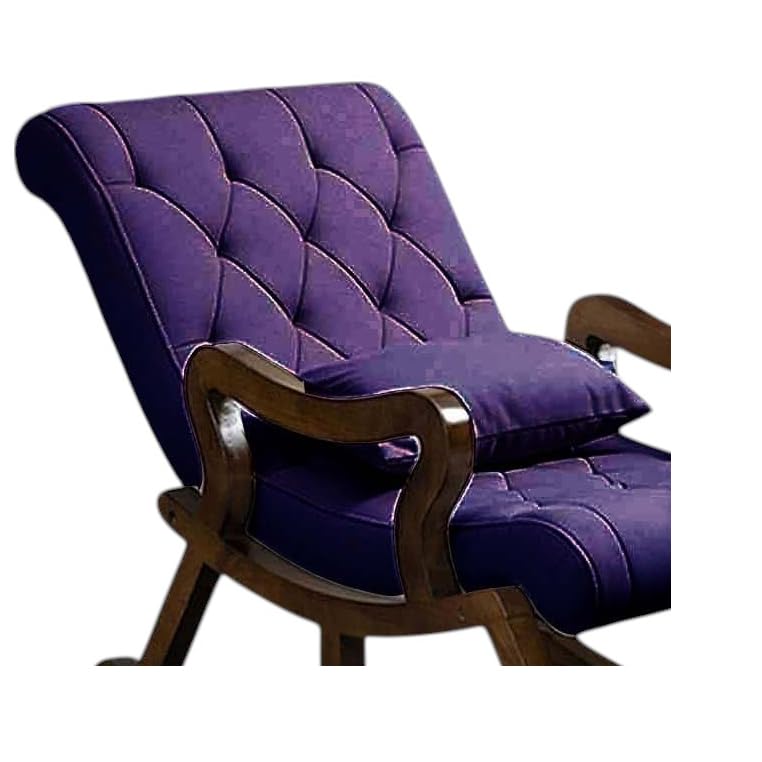 Image of CRAFTCITY Sheesham Wood Elegant Chair with Pillow and Matching Foot Stool /Living Room Chair /Rose Wood Rocking Chair,Pre-Assembled (Purple, Rocking Chair with Ottoman)