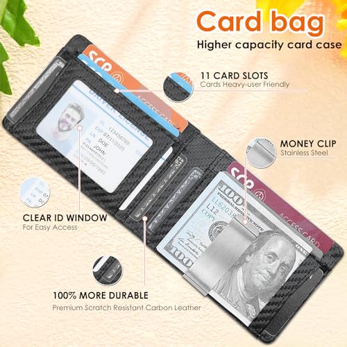 Slim Wallet for Men Leather Money Clip Mens Wallet RFID Blocking Front Pocket Bifold Carbon Fiber Credit Card Holder Minimalist Mens with Gift Box2