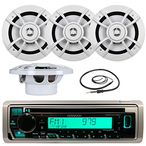 Great New Kenwood Marine Boat Yacht Outdoor Bluetooth Stereo CD MP3 Player USB iPod iPhone Pandora AM/FM Reciver, 4 X Kenwood 6.5