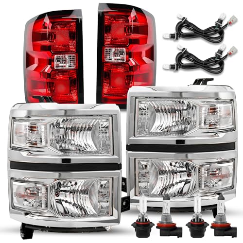 Image of TUSDAR Upgraded Lens Headlight and Tail Light Assembly Fit for 2014 2015 Chevy Silverado 1500 Pickup Truck OE Style Halogen Lamps Replacement Chrome Housing Clear /Driver & Passenger Side w /Bulbs