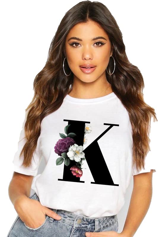 VLAMGraphic Flower Print A B C D E F G H I J K L M N O P Q R S T U V W X Y Z A to Z AlphabetTshirt for Men and Women