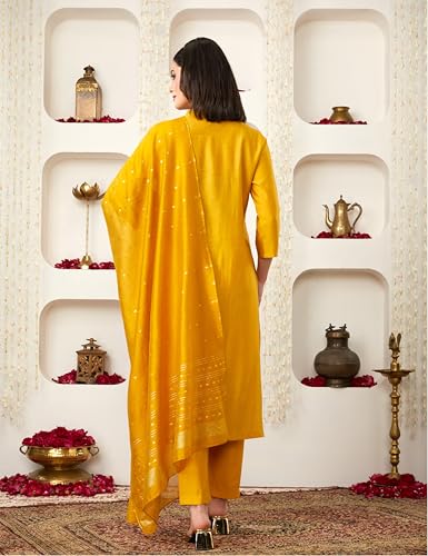 Image of Amazon Brand - Myx Women's Embroidered Kurta Pant Set with Dupatta (Available in Plus Sizes)