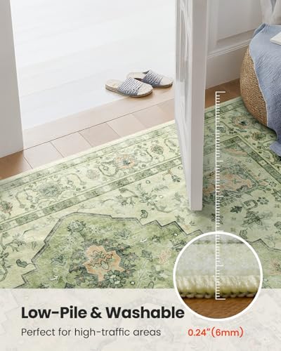 AMADA HOMEFURNISHING 8x10 Area Rug, Washable Low-Profile Large Area Rug with Non-Slip Backing & Durable Edge Binding, Vintage Large Rugs for Living Room, Bedroom