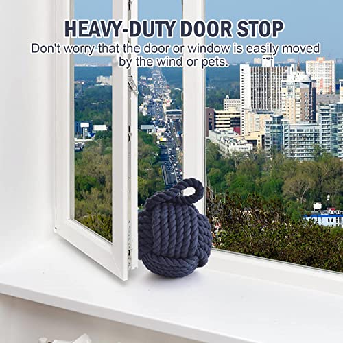 Pomeat Decorative Door Stop, Sailors Knot Rope Door Stop, Nautical Door Stop, Weighted Door Stopper, Heavy Doorstop For Bedroom, Living Room Door, Window Wedge, Bookend 6.25 Inch (Blue) #TOP4