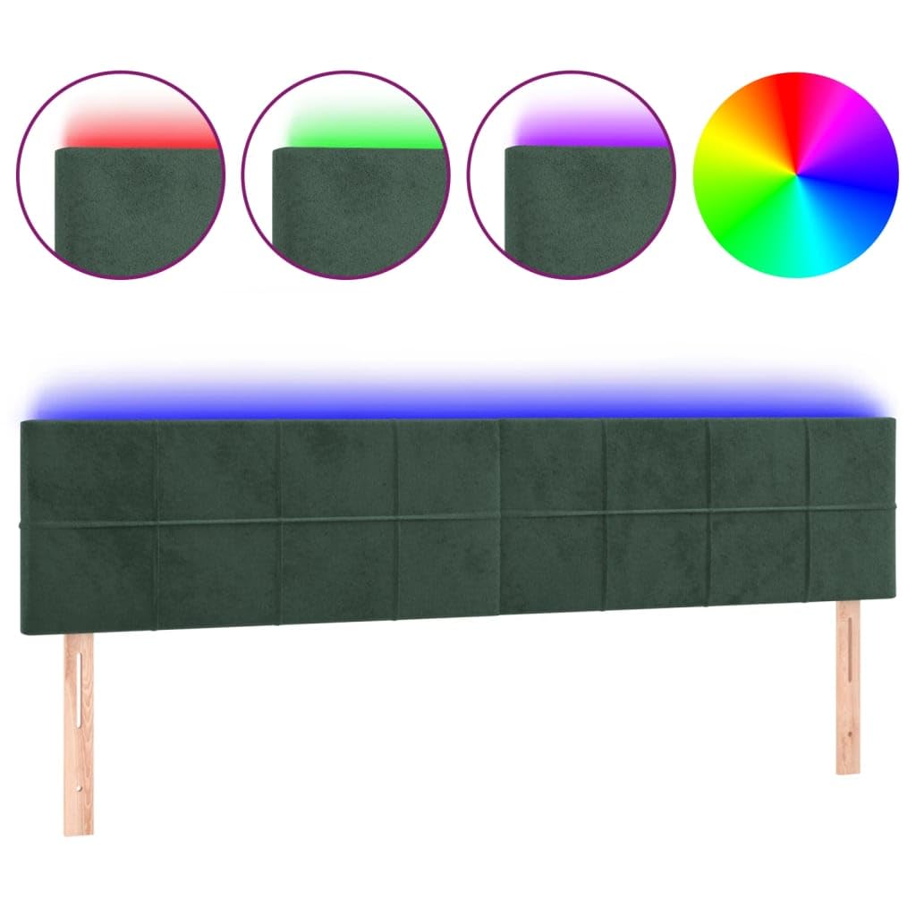 Cabecero de cama LED de terciopelo, 180 x 5 x 78/88 cm, altura regulable, color verde oscuro con luces de colores, moderno cabecero tapizado para jóvenes y adultos