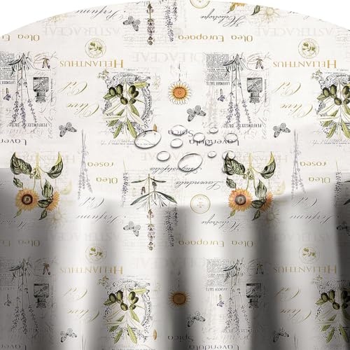 Wachstuch Wachstuchtischdecke Gartentischdecke Heilpflanzen Oval 130 x 160 cm abwaschbare Tischdecke, wasserabweisend