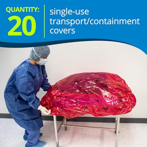 Image of TIDI 5540 TIDIShield Transport Cover for Back Table ― Post-Case Back Table Containment Cover ― Red with Biohazard Symbols ― Quantity: 20 Transport /Containment Covers ― Medical Supplies