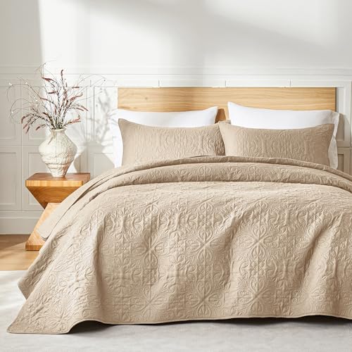 Juego de ropa de cama individual beige akkialla con colcha de microfibra moderna y funda 2