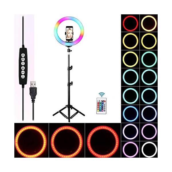 Queta Ringleuchte LED Ringlicht 10 Zoll mit stativ 4 Beleuchtungsmodi und 15 Helligkeitsstufen Selfie Multi-Kamera…