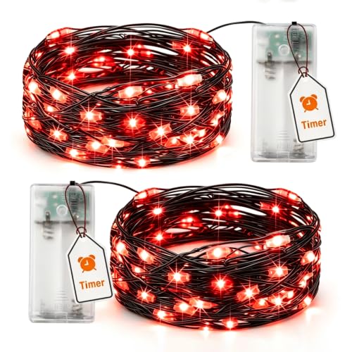 2 Paquete Guirnalda Luces Pilas Adornos Interior, 3M 30 LED Rojo Halloween