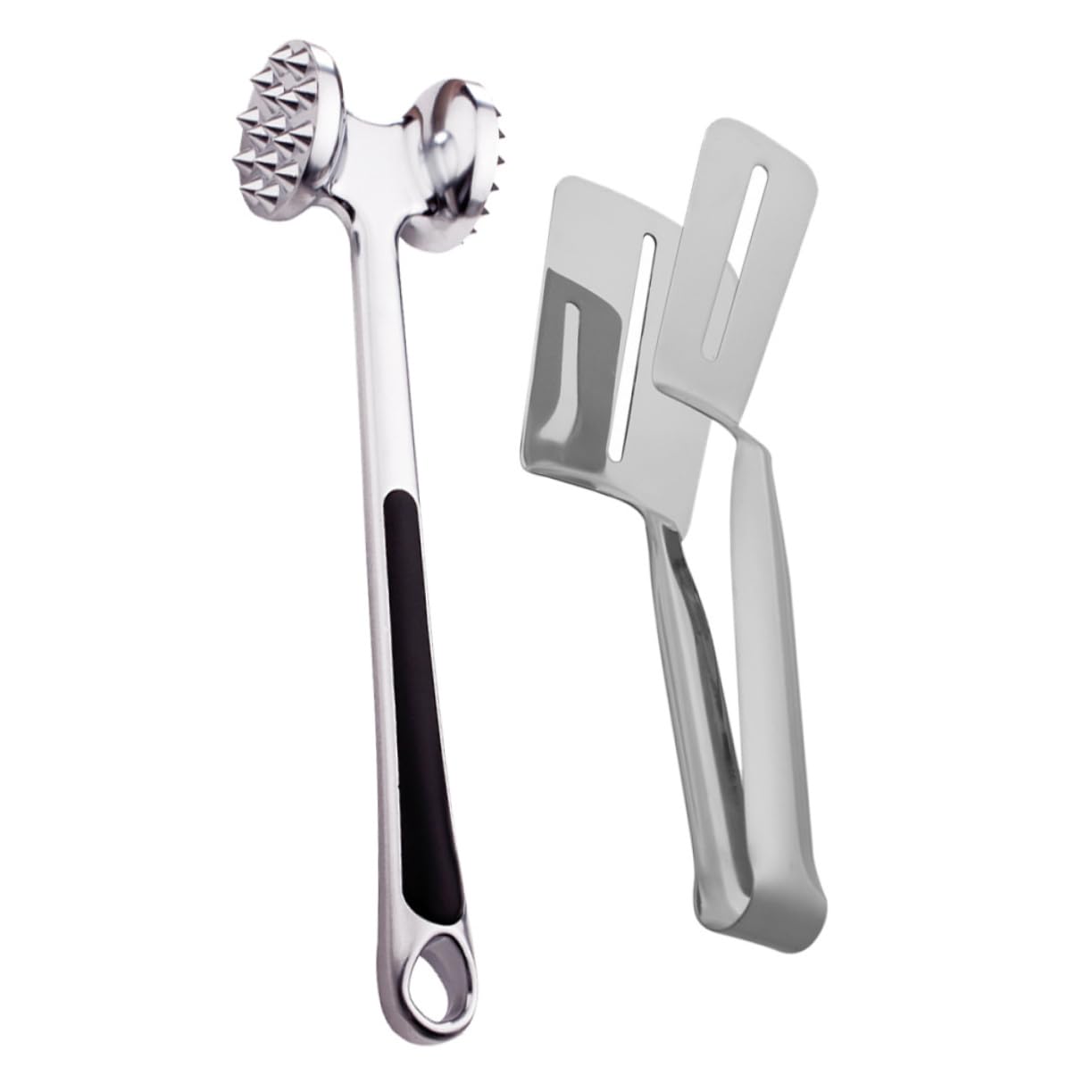 OUNONA 2Pcs Stainless Steel Kitchen Tongs Meat Mallet Premium Food Tenderizing Tool for Bbq and Cooking Easy Clean Design Essential Kitchen Supplies for Every Home