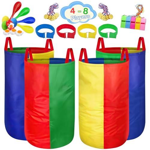 Sports and Outdoors Sports Day Kit 4 Potato Sack Race Bags 4 Pairs of Foot Straps 12 Medals 5 Whistles Perfect for Outside Backyard Field Day Birthday Party Games
