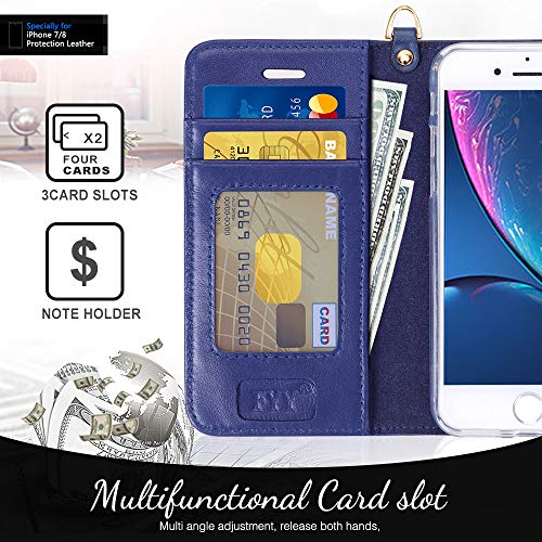 FYY Capa para iPhone 7/8/SE 2020 (2ª), [Recurso de Suporte][Alça de Pulso] Capa carteira de couro le