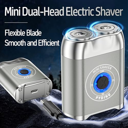 Image of Electric Shaver, Travel Portable Beard Trimmer for Men, Alloy Pocket Dual-Head Electric Shaver, IPX7 Waterproof Mini Razor, USB C Rechargeable (Silver)