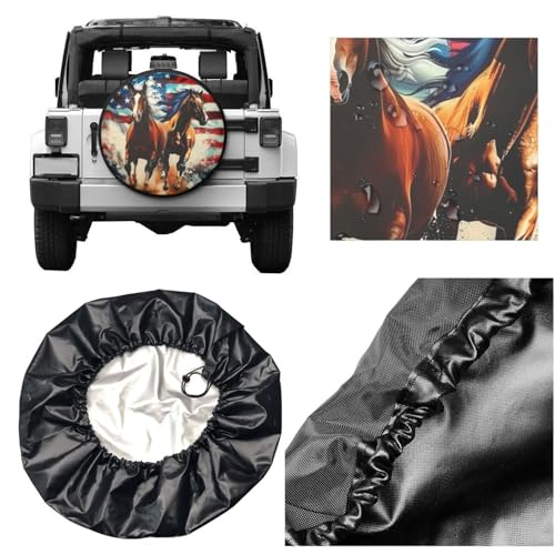 Retro Horses Flag Spare Tire Cover for Trailer Camper Rv SUV - Cute Funny Wheel Cover Waterproof Universal Fit for Truck Wheel Protectors Travel Outdoor-15 inch