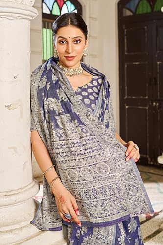 Image of MADHUHANSH Women's Cotton Linen Saree with Unstitched Blouse Piece and Floral Printed Pattern | Women Saree for Special Occasion | Stylish Modern Sarees