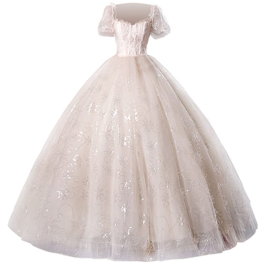 Vestido de Novia Vestido de Fiesta Largo para Mujer Escote En V Manga Corta Tul Corte Imperio Vestido de Noche Vestido de Graduación Vestido de Quinceañera