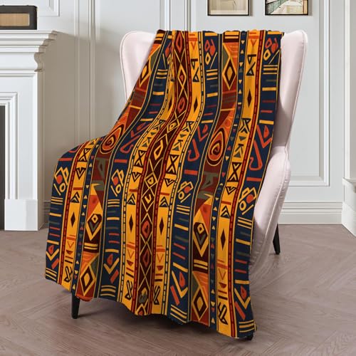 Manta Franela para Sofá Patrones Africanos, Manta Plaid Elementos Tribales, Suave, Cálida, Transpirable, Mantas de Microfibra, Marrón-150x200cm