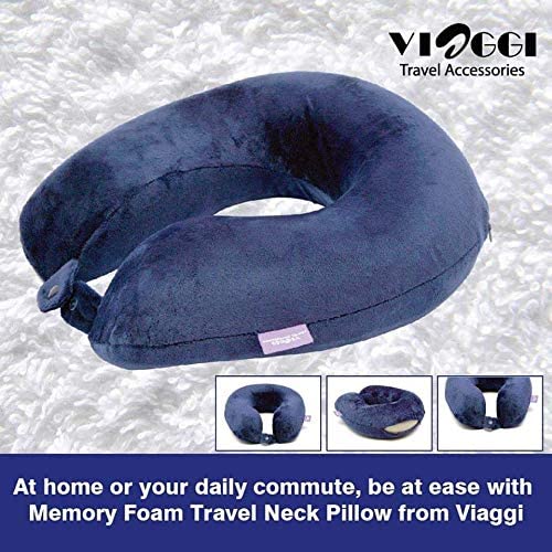 Image of Viaggi U Shaped Memory Foam Travel Neck Super Soft Orthopedic Cervical Comfortable Head Rest Travelling Pillows (Navy Blue)