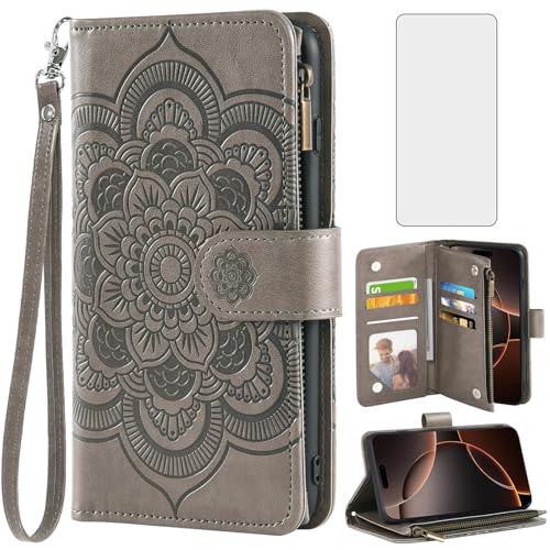 Étui portefeuille iPhone 16 Pro avec porte-cartes et protection écran en verre trempé Asuwish