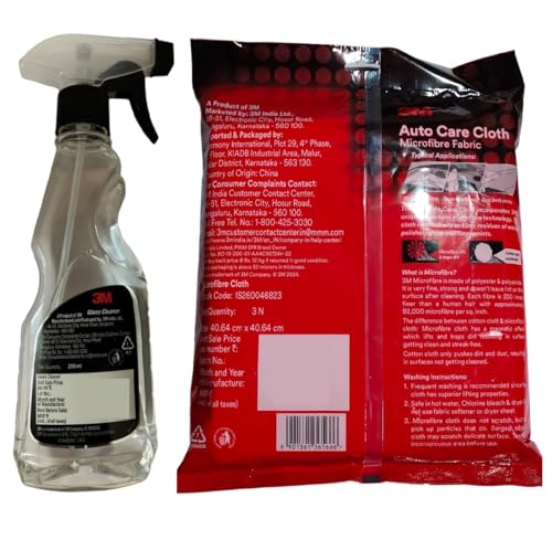 Image of 3M Car Care Microfiber Cloth (3 Pieces) | Non-Scratching Cloth for Exterior, Interior and Glass | Absorbent Microfiber Technology, 200 GSM, Multicolor IA260100036 Car Care Glass Cleaner (250 ml)