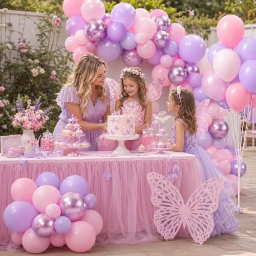 Image of Pastel Pink Purple Balloons, 12 Inch Pearl Light Pink Metallic Purple Iridescent Party Balloons for Girls Women Bridal Baby Shower Wedding Disco Princess Mermaid Butterfly Fairy Birthday Party Decor