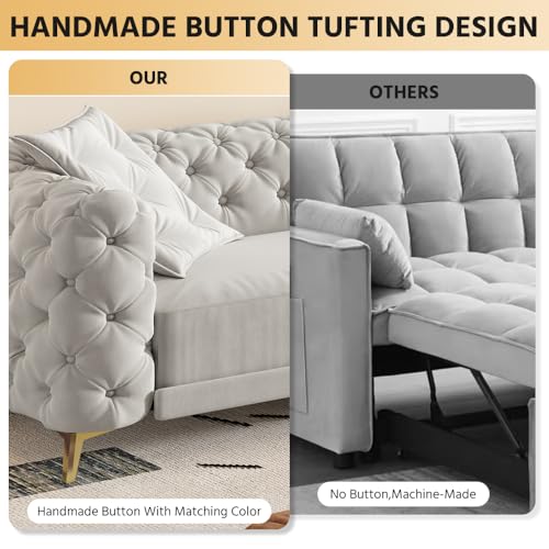 Image of KEIKI 97.7 inch Convertible Sleeper Sofa Bed, 3 in 1 Pull Out Sofa Bed, 4-Seater Button Tufted Couch with Movable Ottoman for Living Room, Bedroom, Apartment, Light Grey