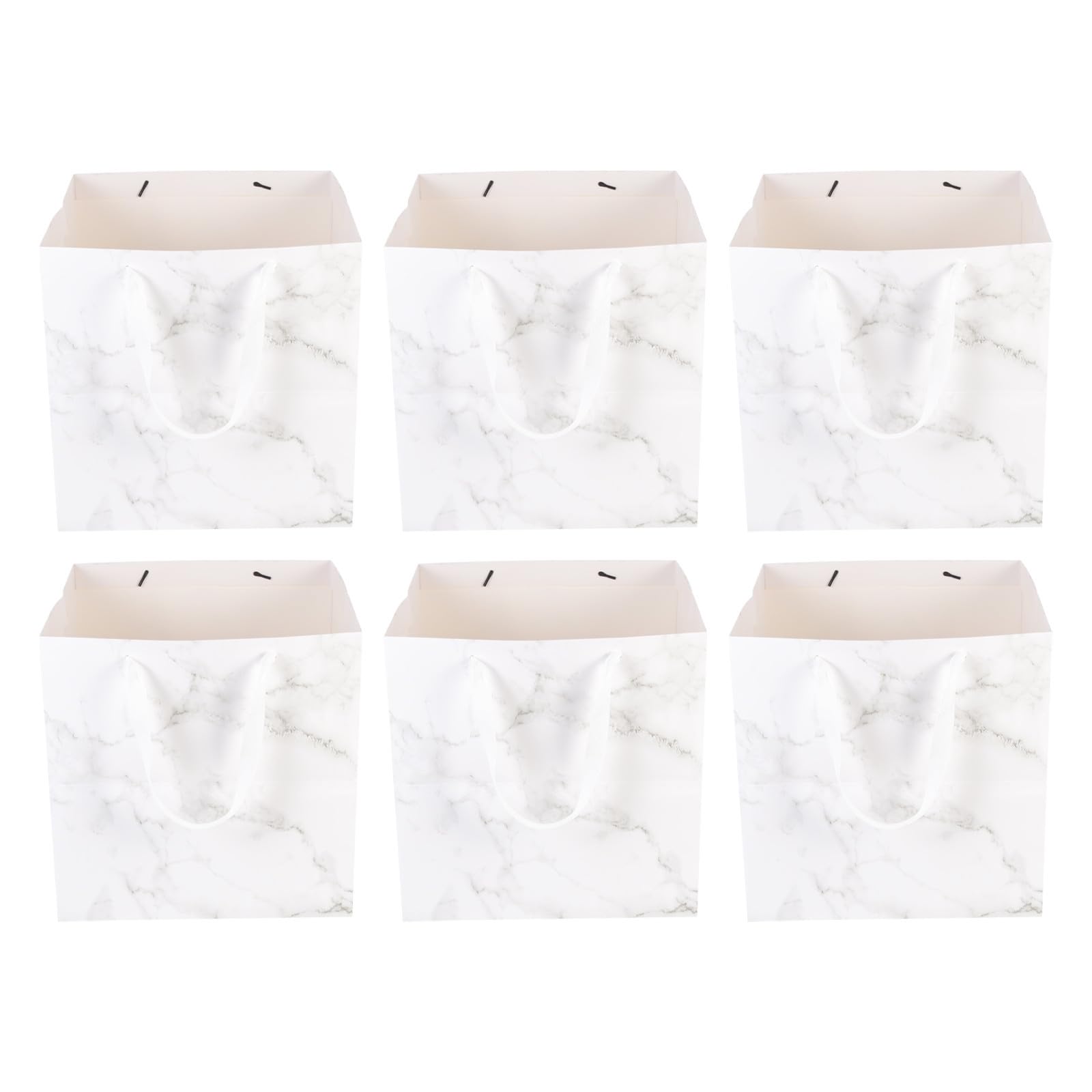 MALUGOGO 6 Stück pack Weiße Geschenktüten mit Marmoroptik Papiertüten mit Henkel Tragbar und Schlicht für Geschenkverpackung und Blumensträuße