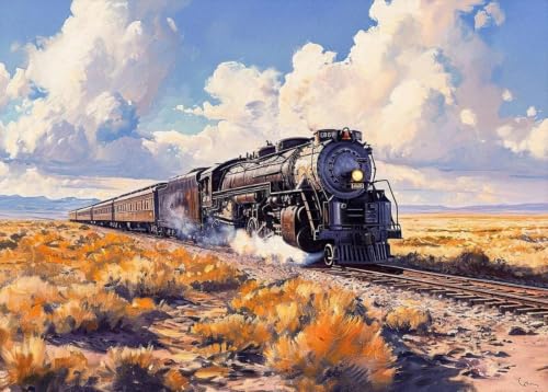 Póster de locomotoras de vapor en acuarela ideal para decorar salones con paisajes de montaña