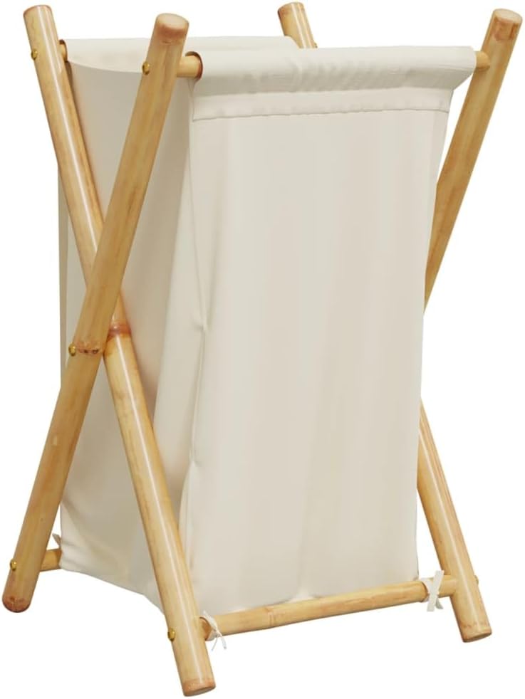 vidaXL Laundry Basket, Washing Hamper, Foldable Clothes Hamper, Laundry Organizer for Clothes Toys, Storage Laundry Sorter, Cream White Bamboo