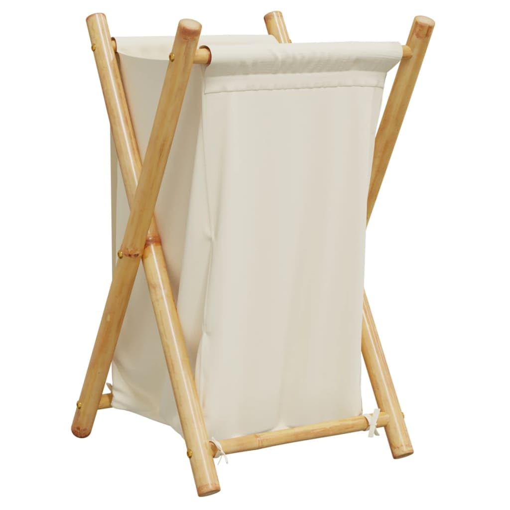 Wäschekorb Aus Bambus Cremeweiß 41,5x36x63,5 Cm | Faltbar Platzsparend, Atmungsaktiver Stoff, Leicht Transportierbar, Für Kleine Räume