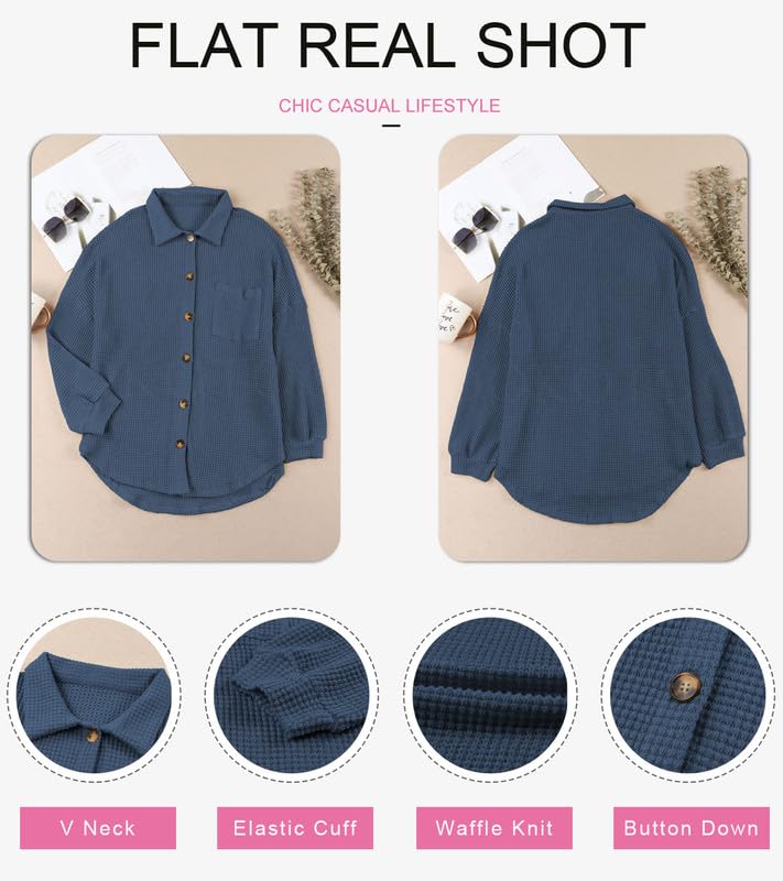Image of Dokotoo Womens Waffle Knit Shacket Jacket Casual Button Down Shirts Tops
