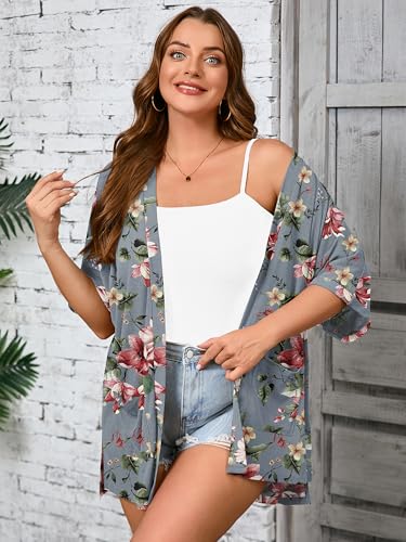 Image of AusLook Plus Size Cardigan for Women Short Sleeve Lightweight Open Front Shrug with Pockets for Dresses and Layering 1X-5X
